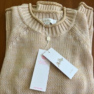 Lilly Pulitzer wicker tan marl Crew Neck Sweater with Ribbed Detailing